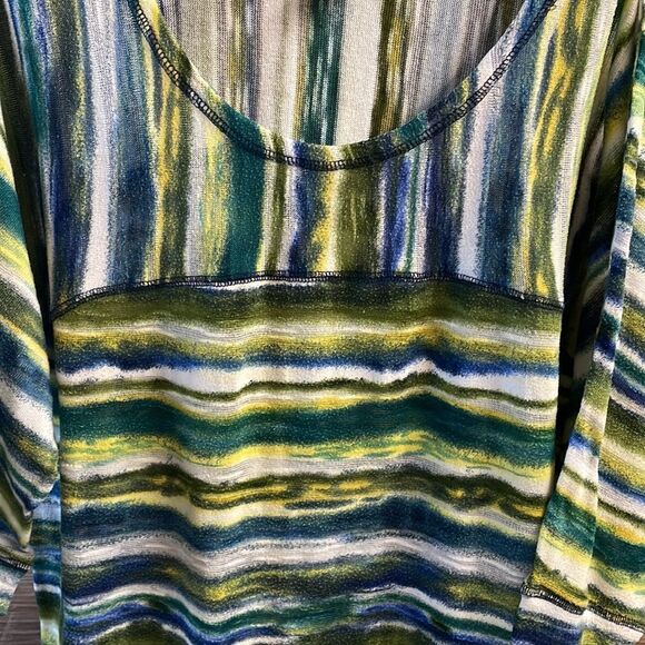 New Directions Ladies Boho Hippie Top, Size 2X, Green and Blues - Picture 2 of 4